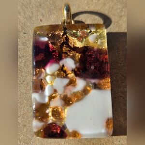 Murano Gold and Red Glass Pendant Necklace